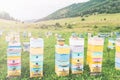 beehives for bees in the mountains, collecting rare honey in the highlands Royalty Free Stock Photo