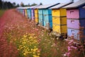 beehives in a colorful flower field Royalty Free Stock Photo