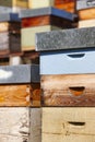 Beehives. Traditional colored wooden box. Asturias in Spain