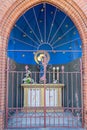 Beek, South Limburg, Netherlands. November 18, 2020. Front view of Lady Chapel Kelmond, statue Virgin Mary with baby Jesus