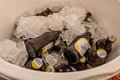 Beek, South Limburg, Netherlands. September 15th. 2019. Bottles of Bitburger Non-Alcoholic Beer 0.0 in an ice bucket