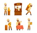 Beekeeper or Apiarist Gathering and Selling Honey Vector Set