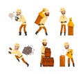 Beekeeper or Apiarist with Smoker and Beehive Vector Set Royalty Free Stock Photo