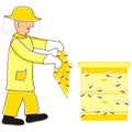 Beekeeper and bees, vector illustration, character