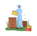 Beekeeper with Bess Colony and Box Apiarist Vector