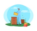 Beekeeper with Bess Colony and Box Apiarist Vector