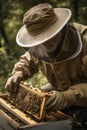 Beekeeper checking a beehive AI generated Royalty Free Stock Photo