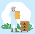 Beekeeper Collect Honey, Unload Honeycomb in Frame