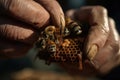 Beekeeper Holding Queen Bee Marked With Tiny Dot. Generative AI