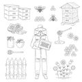 Beekeeper and honey set vector