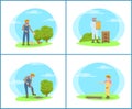 Beekeeper on Land and Farmers Vector Illustration