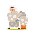 Beekeeper man with smoker smoking hive, apiculture and beekeeping concept vector Illustration Royalty Free Stock Photo