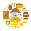 Beekeeper and objects of beekeeping Royalty Free Stock Photo