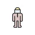 Beekeeper protective suit flat color line icon.