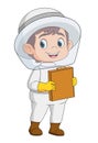 Beekeeper in suit hat at beehive with honey comb Royalty Free Stock Photo