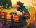 Beekeeper in sunny garden