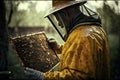 Beekeeper Tending to Bees and Honey, View from Behind. AI Royalty Free Stock Photo