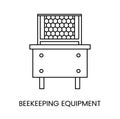 Beekeeper tools icon with table for opening bee honeycombs, vector line illustration.