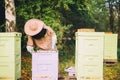 Beekeeper at work. Honey bees on honeycomb Royalty Free Stock Photo