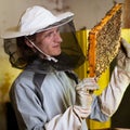 Beekeeper working in an apiary