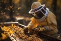 Beekeeper working with bees, created with generative AI