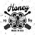 Beekeeping and honey vector emblem, badge, label or logo in monochrome style isolated on white background Royalty Free Stock Photo