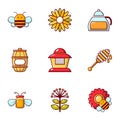 Beekeeping icons set, flat style