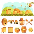 Beekeeping icons set: honey, bee Royalty Free Stock Photo