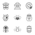 Beekeeping icons set, outline style