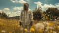 Beekeeping net and special suit. Beekeeper Royalty Free Stock Photo