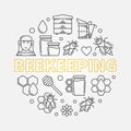 Beekeeping round vector illustration in thin line style