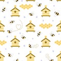 Beekeeping seamless pattern Honey apiary beehive background Organic honey product wallpaper vector