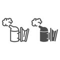 Beekeeping smoker line and solid icon, beekeeper tools concept, Smoker for bees sign on white background, Apiary smoker
