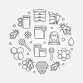 Beekeeping vector outline circular illustration Royalty Free Stock Photo