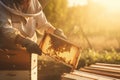 Beekeper farm working outdoor. Generate Ai Royalty Free Stock Photo