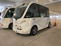 Beep shuttles in a parking garage in Laureate Park, Lake Nona, Orlando, FL