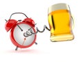 Beer with alarm clock Royalty Free Stock Photo