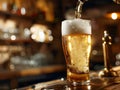 Beer alcohol Glass of ice cold tasty beer with foam, Fresh lager beer with bubbles on the brewer in pub Royalty Free Stock Photo