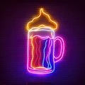 Beer alcoholic drink, neon sign, bright electric light signage