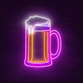 Beer alcoholic drink, neon sign, bright electric light signage