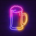 Beer alcoholic drink, neon sign, bright electric light signage