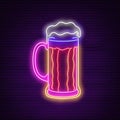 Beer alcoholic drink, neon sign, bright electric light signage