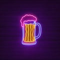 Beer alcoholic drink, neon sign, bright electric light signage