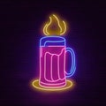 Beer alcoholic drink, neon sign, bright electric light signage