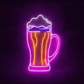 Beer alcoholic drink, neon sign, bright electric light signage