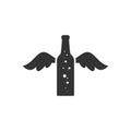 Beer or ale bottle with wings. Best product. Bar, pub, brew symbol