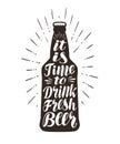 Beer, ale, brew label. Lettering, calligraphy vector illustration. Bottle, drink symbol or icon