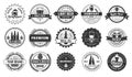 Beer badges. Beers pub, lager bottle and hipster craft beer badge isolated vector illustration set