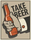 Beer banner with a man`s hand with a bottle