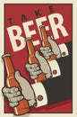 Beer banner with three mens hands with bottles